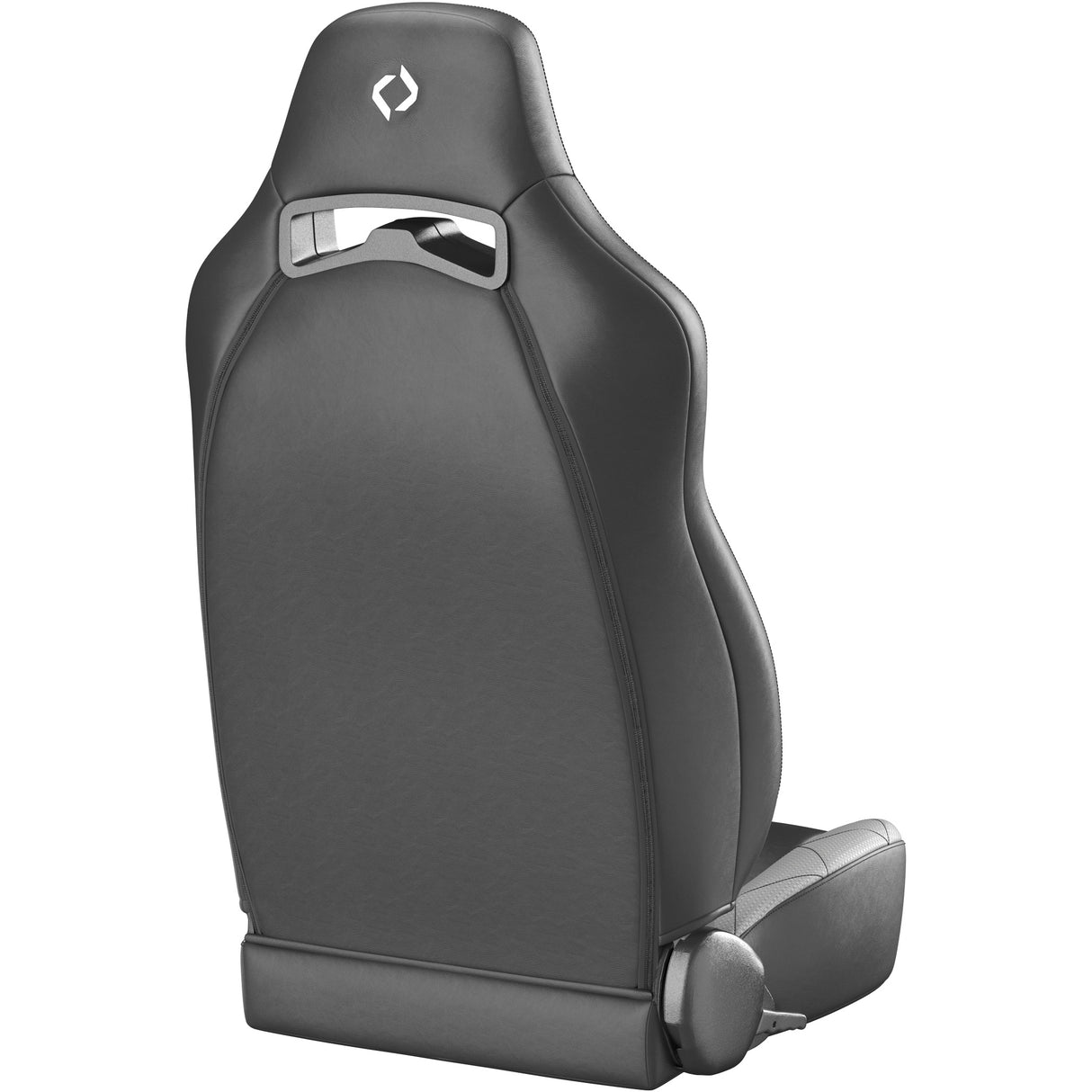 Gray car seat with a brand logo on a white background