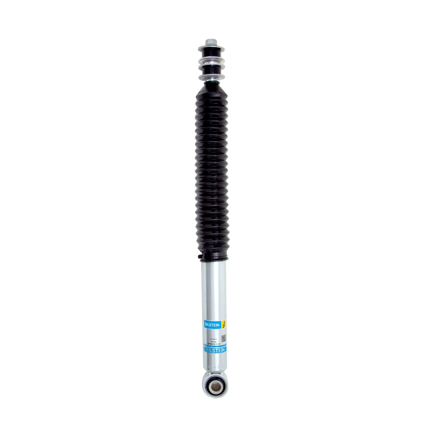 Black and silver Bilstein shock on white background