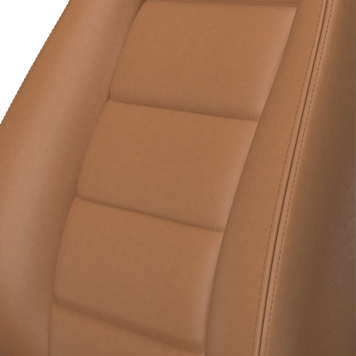 Close-up of a brown leather car seat with stitching details