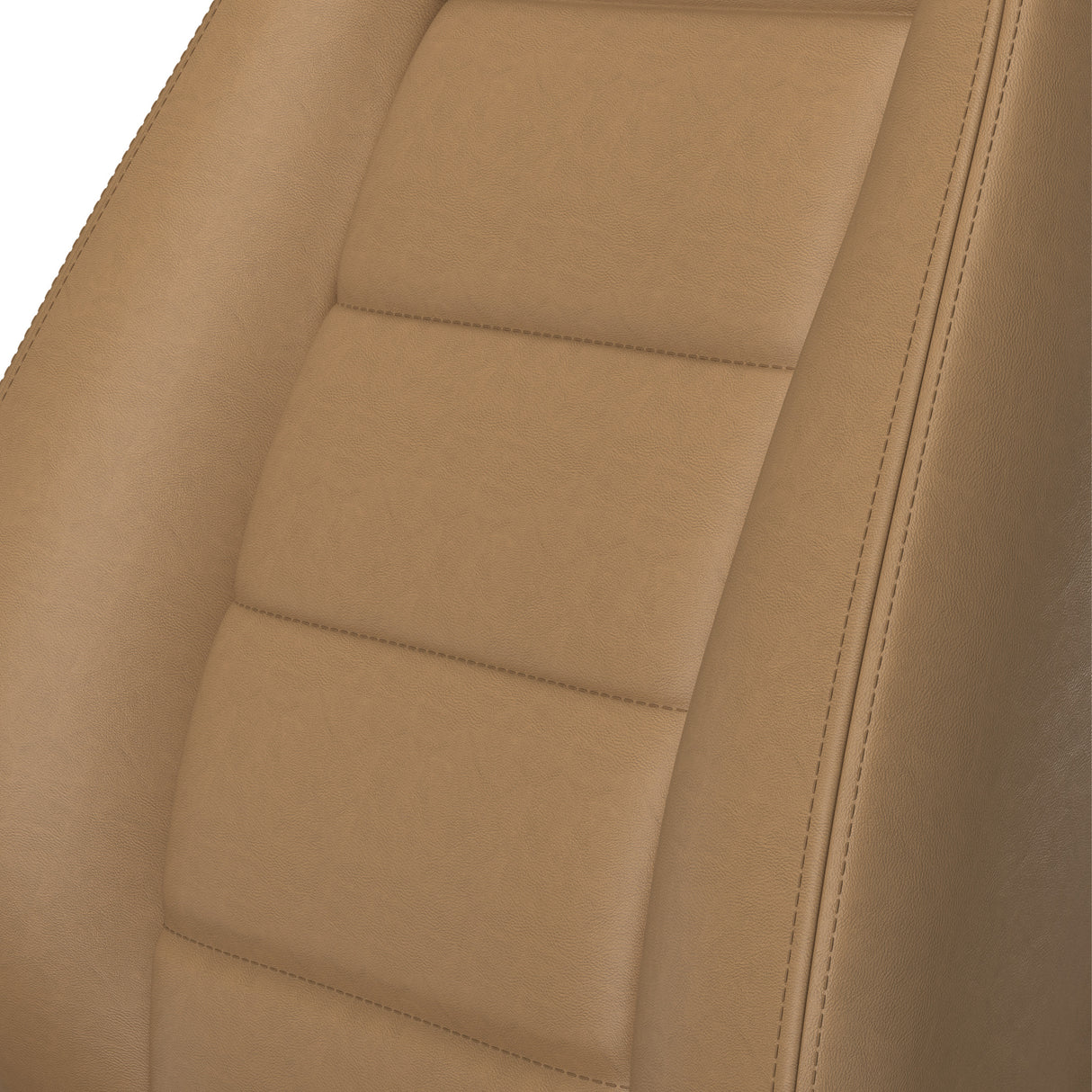 Close-up of a tan leather car seat with stitching details