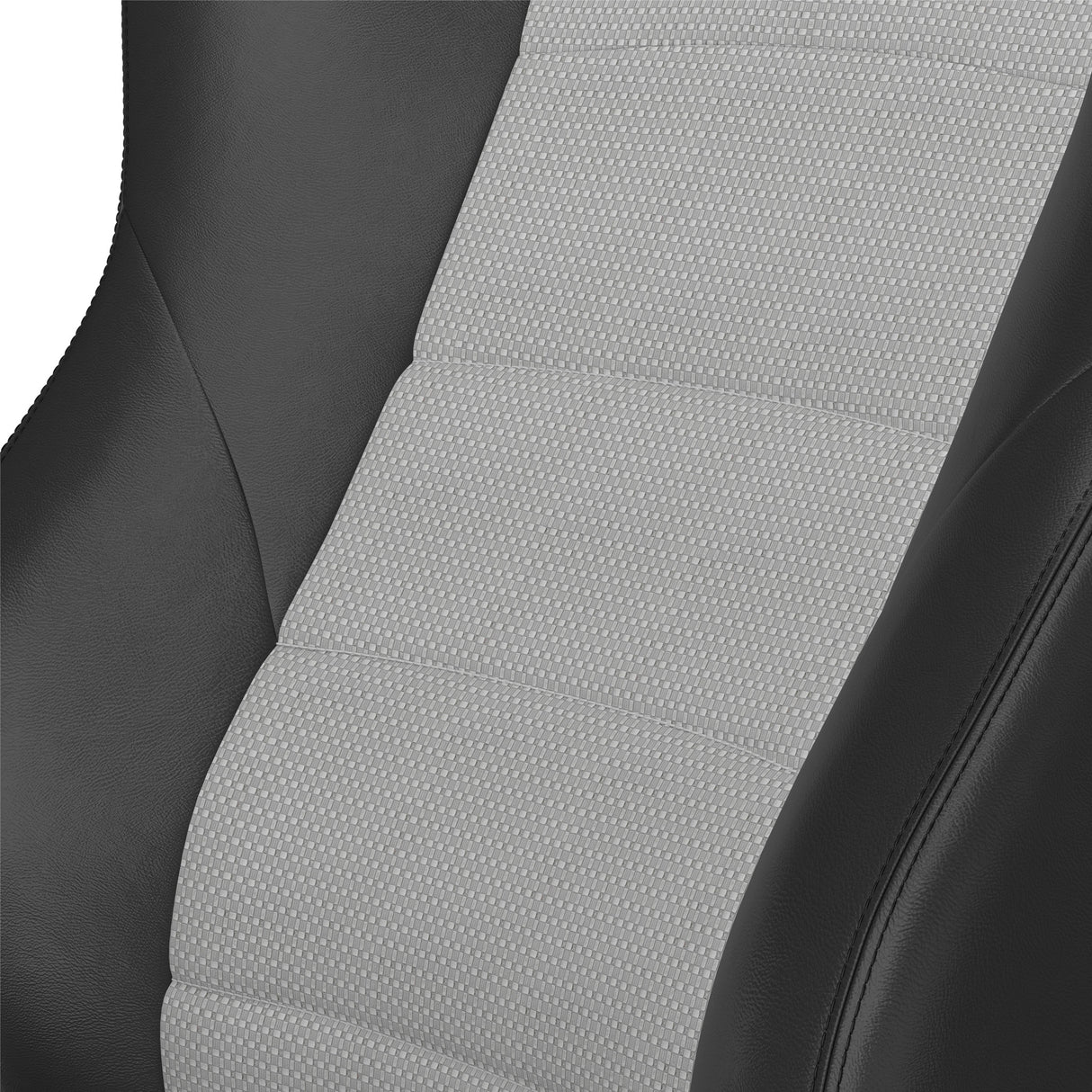 Gray car seat cover with a subtle pattern on a white background