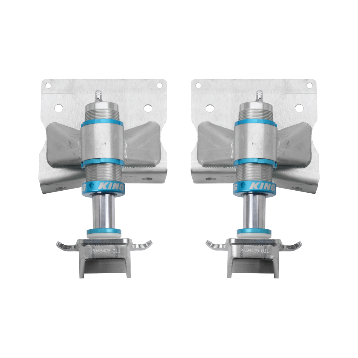 Two metal shock absorber bump stops with King logo on a white background