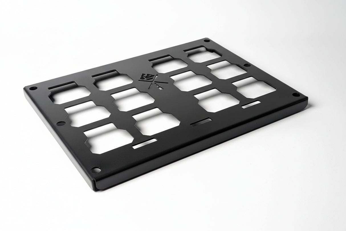 Black metal panel on a white background