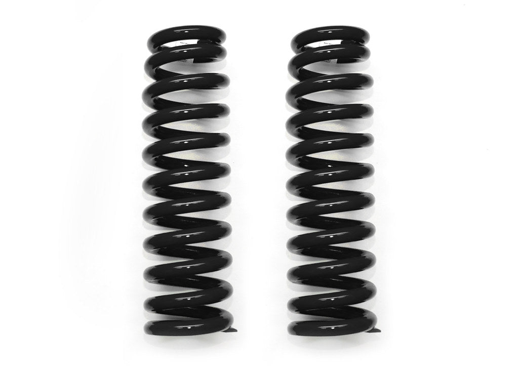 Two black coil springs on a white background