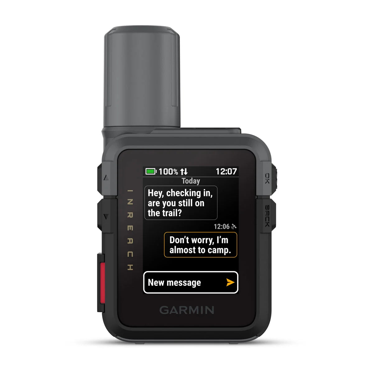Garmin InReach device with a message displayed on the screen