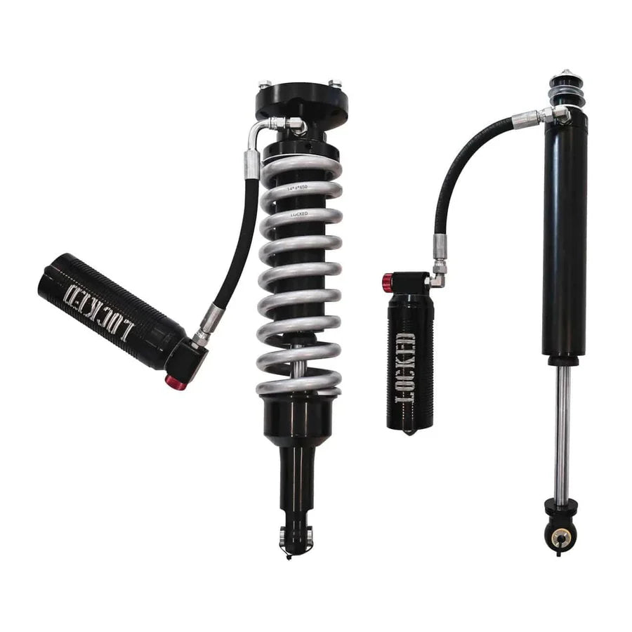 Shock absorber system with a black pump on a white background