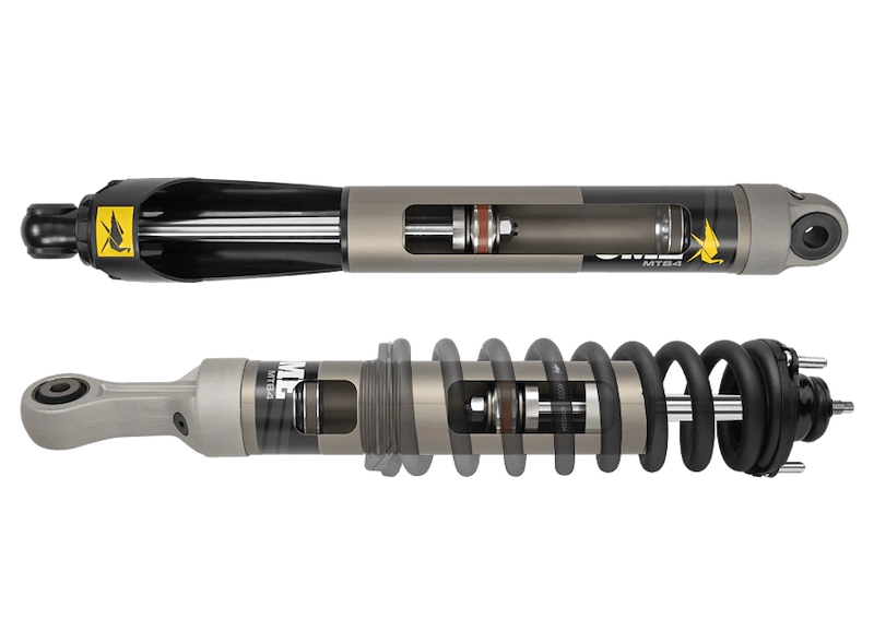 Two shock absorbers on a white background