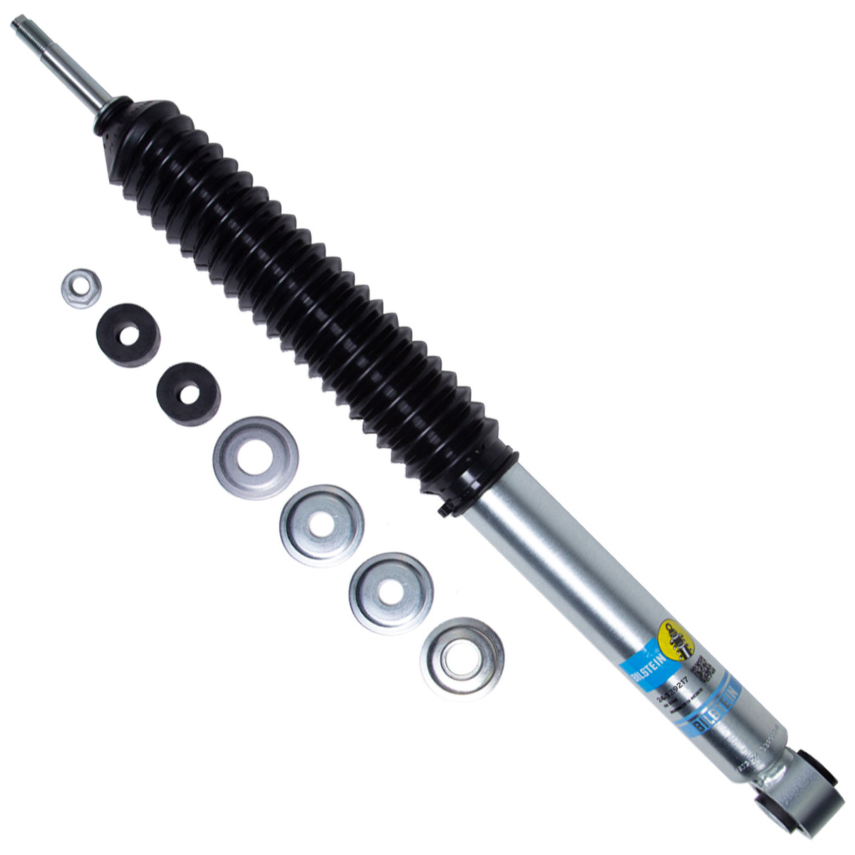 Black and silver Bilstein shock and spacers on white background