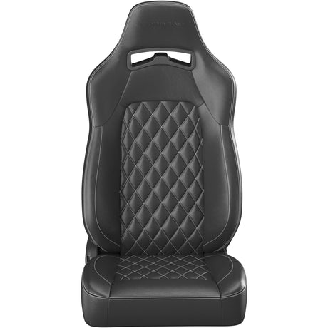 Black quilted car seat on a white background