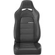 Black car seat with Corbeau logo on a white background