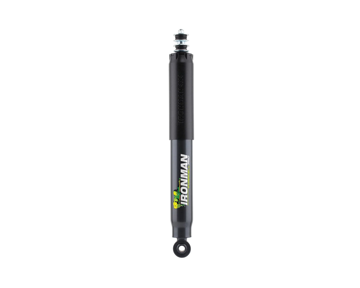 An Ironman brand black shock absorber or strut with a white logo and small green graphic, shown vertically against a plain white background.