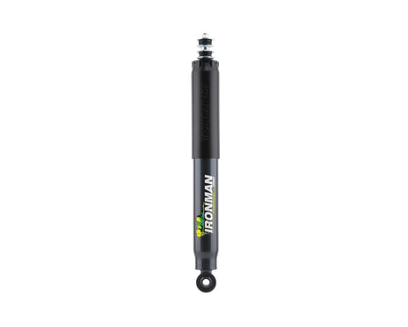 An Ironman brand black shock absorber or strut with a white logo and small green graphic, shown vertically against a plain white background.