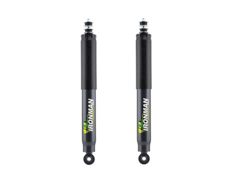 Two black Ironman suspension shock absorbers shown side by side on a plain white background.