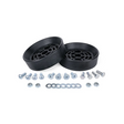 Two black rubber gaskets with screws and washers on a white background