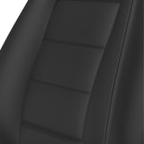 Close-up of a black car seat cover with stitching details