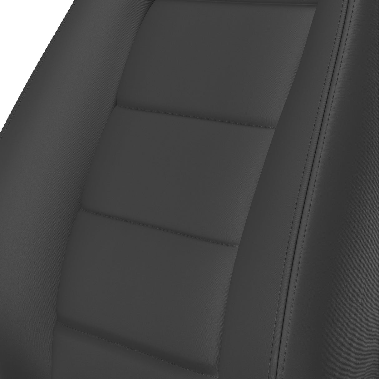 Close-up of a black car seat with quilted design