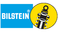Bilstein logo with a blue background and yellow circle featuring a shock absorber graphic.