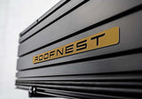 Metallic surface with 'ROOFNEST' branding in gold on a gray background