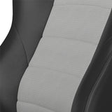 Gray car seat cover with a subtle pattern on a white background
