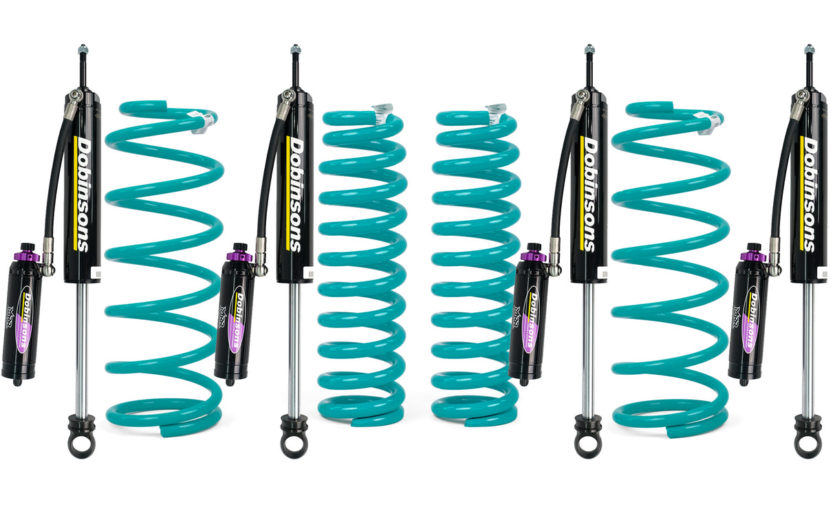 Set of shock absorbers and coil springs with Dobinsons branding on a white background