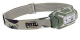 Camouflage headlamp with Petzl logo on a white background