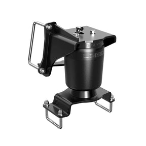 Black metal clamp and air spring on a white background