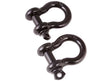 Two black metal shackle hooks on a white background