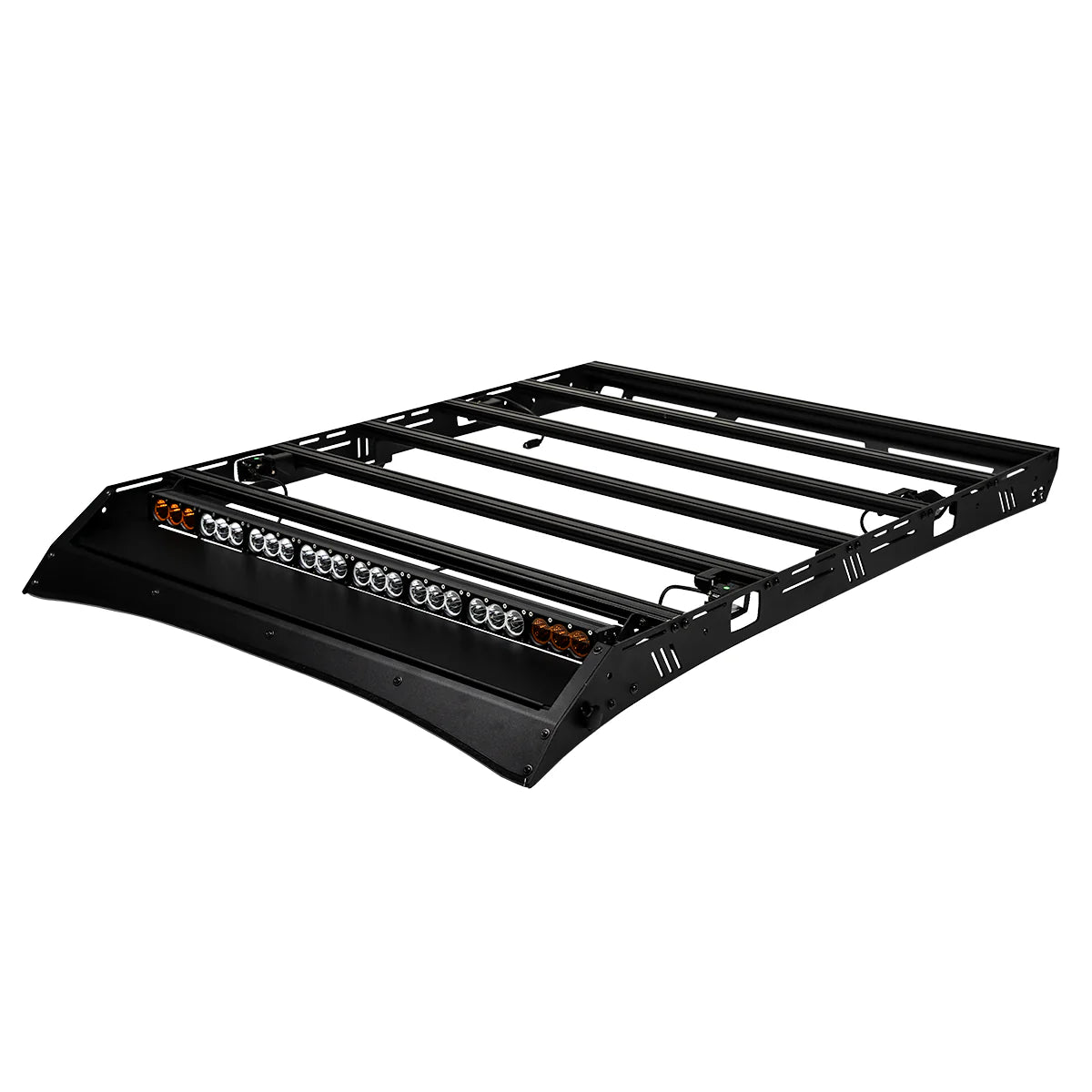 Black metal roof rack on a white background