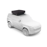 White suv render with black covered rooftop tent on a white background