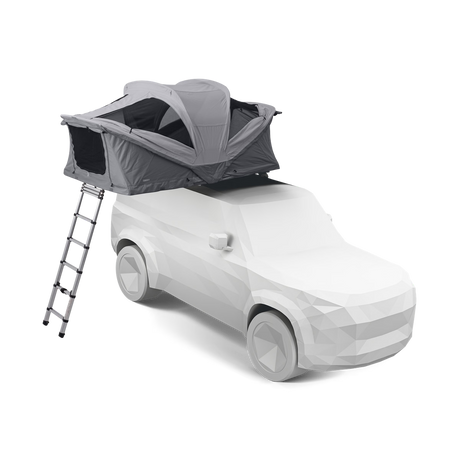 Car with a rooftop tent and ladder on a transparent background