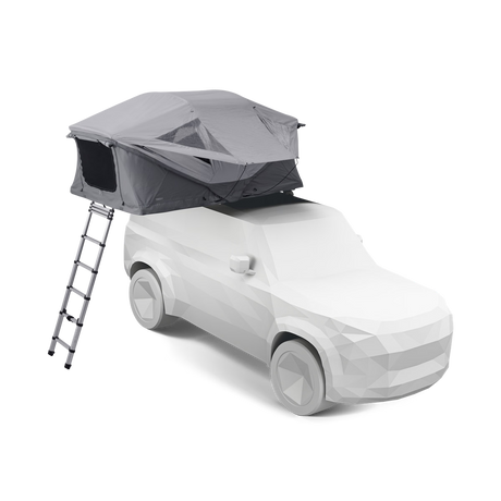 Car with a rooftop tent and ladder on a transparent background
