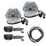 White SAE Plug n Play lights sitting on white background facing forward with plug and brackets below