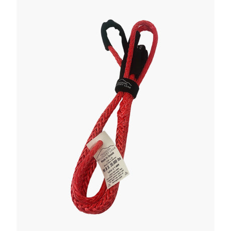 Red tow rope with black carabiners on a white background