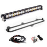 Car LED light bar with mounting bracket and wiring harness on a white background