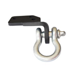 Metal shackle with black mounting bracket on a white background