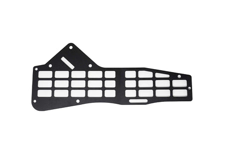 Black metal grille on a white background