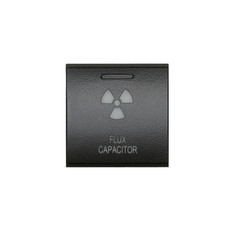 Black leather wallet with a radiation symbol and 'Flux Capacitor' text on a white background
