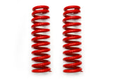 Two red coil springs on a white background