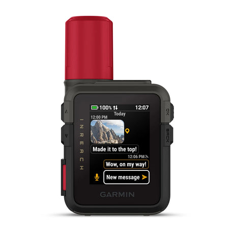 Garmin InReach device with a red top on a white background
