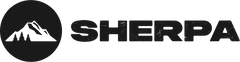 Sherpa logo with mountain icon on a blue background