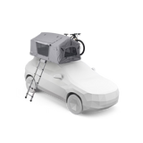 Car with a rooftop tent and ladder on a white background