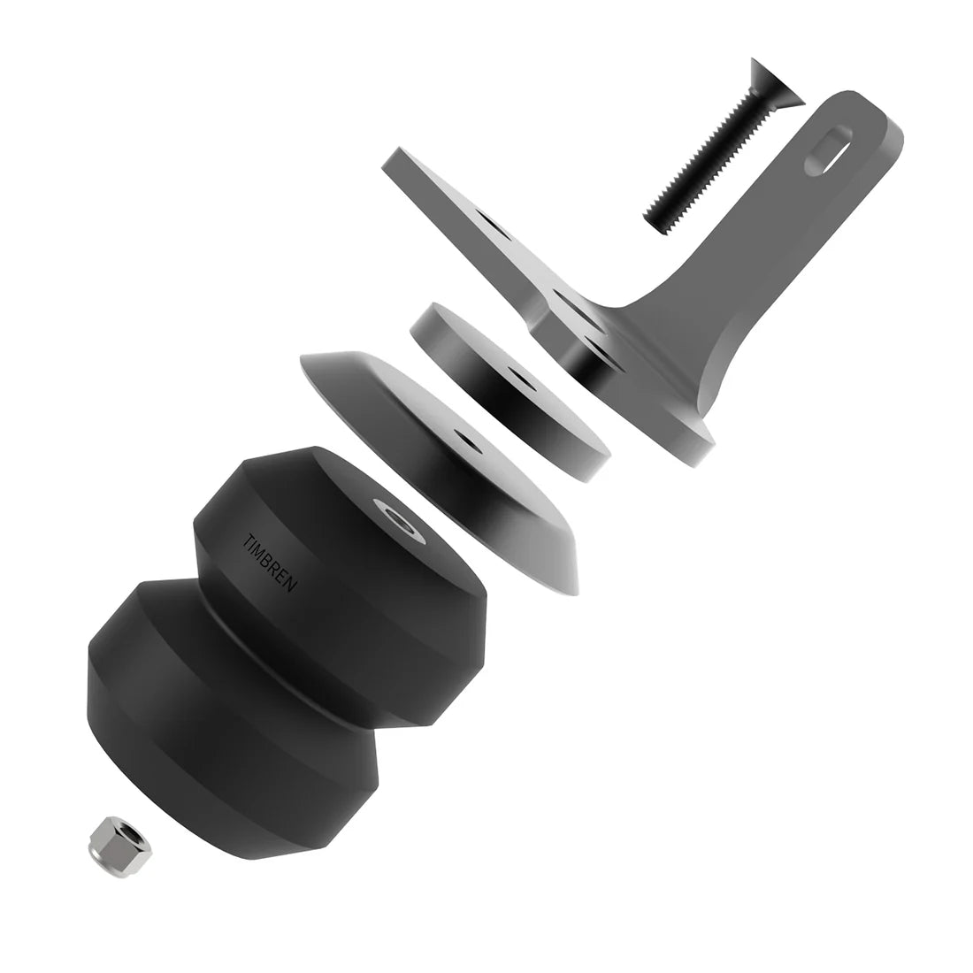 Black and gray metal components on a white background