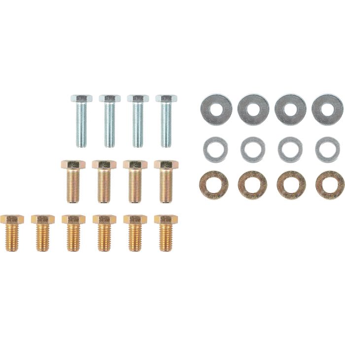 Set of screws and washers on a white background