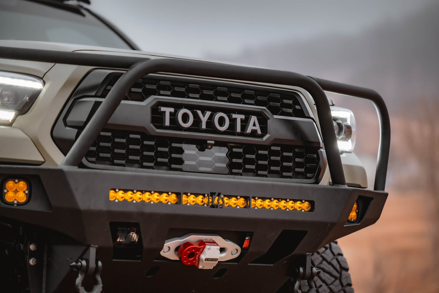 C4 Fabrication's 2016+ Tacoma Overland Front Bumper with Full Height Bull Bar and Headlight Hoops